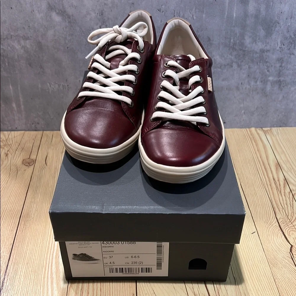 Women’s Burgundy Leather Sneakers - Picture 2 of 7
